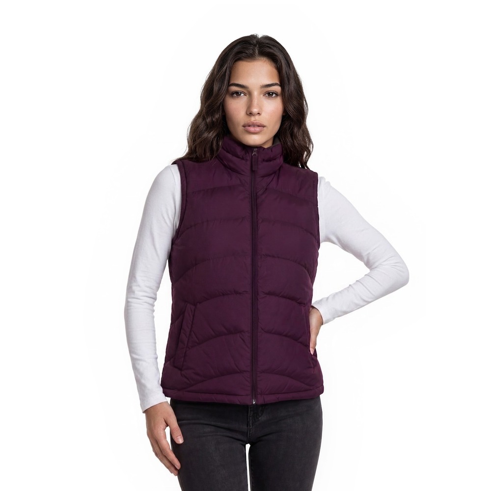 Lands End Down Puffer Vest Women's Size Small Purple Down Quilted Full Zip